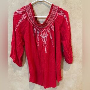 Terre Bleue Red Embroidered Women's Top boho chic size medium